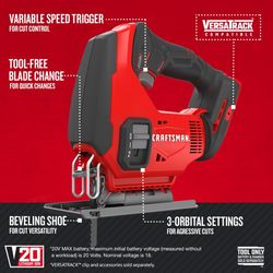 CRAFTSMAN V20 Cordless Jig Saw Tool Only