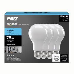 Feit A19 E26 (Medium) Filament LED Bulb Daylight 75 Watt Equivalence 4 pk