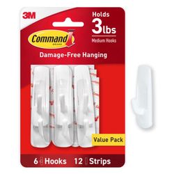 3M Command Medium Plastic Hook 3 in. L 6 pk