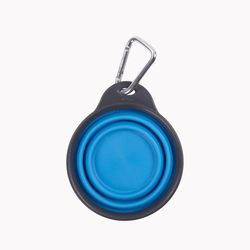 Dexas Blue Rubber 1 cups Pet Travel Feeder For All Pets