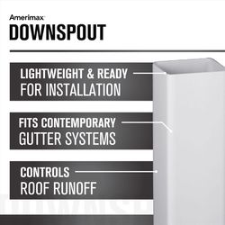 Amerimax 2 in. H X 2 in. W X 120 in. L White Vinyl U Downspout