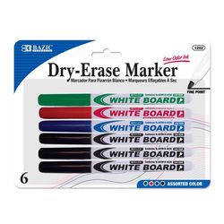 Bazic Products Low Odor Assorted Color Dry Erase Markers 6 pk