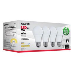 Satco Type A A19 E26 (Medium) LED Bulb Natural Light 60 W 4 pk