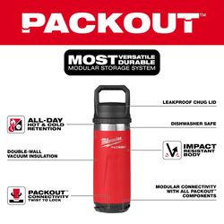 Milwaukee Packout 18 oz Red BPA Free Bottle with Chug Cap