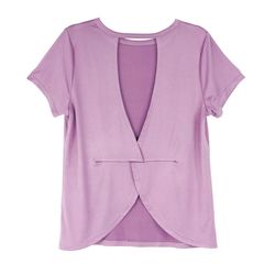 FitKicks Crossover L Short Sleeve Women's Round Neck Pink Cross Back Tee Shirt