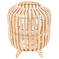 Karma 10 in. H X 8 in. L Natural Brown Metal/Wood Braided Wicker Lantern