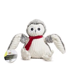 HuggleHounds Knottie For Dog Gray/White Plush Ollie Owl Dog Toy Small 1 pk