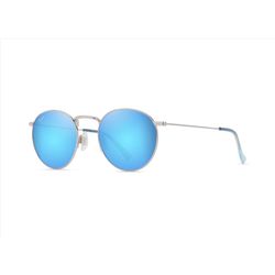 Maui Jim Pukaua Sunglasses Unisex Shiny Silver w/Blue/Green Frame Blue Hawaii Lens Polarized