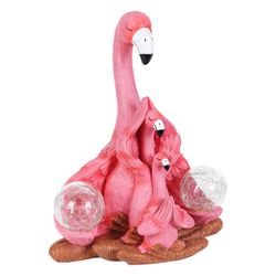 Exhart WindyWings Pink Resin 11.5 in. H X 9.5 in. L X 5.5 in. W Three Flamingos in Lotus with Crackl