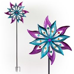 Alpine Blue Metal 20 in. H Floral Windmill Garden Stake Spinner