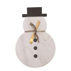 Creative Co-Op White Marble Snowman Cut Board with Knife Table Decor