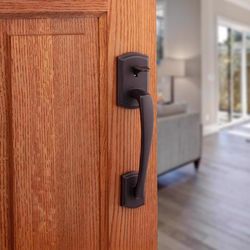 Kwikset 	Prescott Venetian Bronze Entry Handleset 1-3/4 in.
