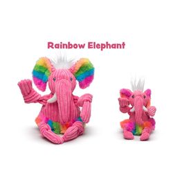 HuggleHounds Knottie For Dog Multicolored Plush Rainbow Elephant Squeaky Dog Toy Large 1 pk