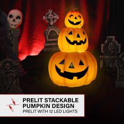 Haunted Hill Farm White 2.4 ft. LED Prelit 3 Stacking Pumpkins Blow Mold