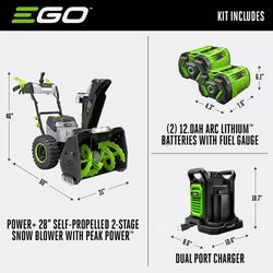EGO Power+ Peak Power SNT2807 28 in. Two stage 56 V Battery Snow Blower Kit (Battery & Charger) W/ 2-IN-1 CHUTE ADJUST & (2) 12AH BATTERIES