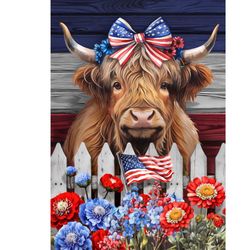 Briarwood Lane Patriotic Highland Cow Garden Flag 18 in. H X 12.5 in. W X 18 in. L
