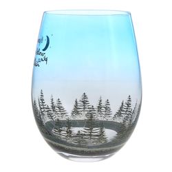 Pavilion Wild Woods Lodge 18 oz Blue/Clear Glass Stemless Wine Glass