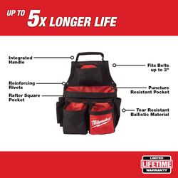 Milwaukee Ballistic Nylon Carpenter Pouch 17 pocket Black/Red 1 pc