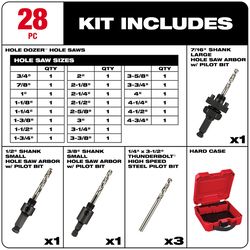 Milwaukee Hole Dozer Bi-Metal Hole Saw Kit Arbor Included