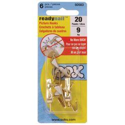OOK ReadyNail Brass-Plated Conventional Picture Hook 20 lb 6 pk