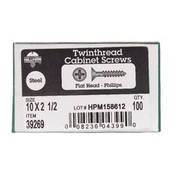 HILLMAN No. 10 X 2-1/2 in. L Phillips Black Phosphate Twin Thread Cabinet Screws 1 pk