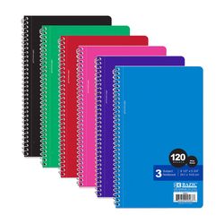 Bazic Products 9-1/2 in. W X 5-3/4 in. L Wide Ruled Side-Spiral Assorted Notebook