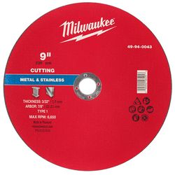 Milwaukee 9 in. D X 7/8 in. X 3/32 in. thick Metal Cut-Off Wheel 1 pc