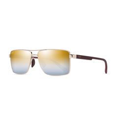 Maui Jim Piha Sunglasses Men's Shiny Gold w/Burgundy Frame Dual Mirror Gold to Silver Lens Polarized