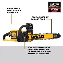DeWalt 60V MAX DCCS670X1	 16 in. 60 V Battery Chainsaw Kit (Battery & Charger)