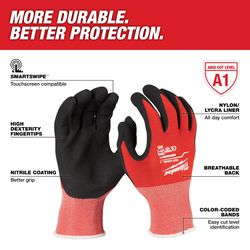 Milwaukee Cut Level 1 Unisex Indoor/Outdoor Gloves Black/Red L 3 pair