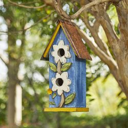 Glitzhome 13.75 in. H X 4.75 in. W X 6.5 in. L Metal and Wood Bird House