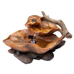 Alpine Polyresin Brown Tabletop Tiered Leaf Hand Painted Fountain with LED Light