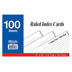 Bazic Products 5 in. H X 8 in. W Ruled Index Cards White 100 pk