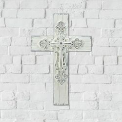 Wings of Devotion 13.5 in. H X 9 in. L White Poly Resin Wall Cross