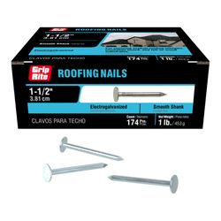 Grip-Rite 1-1/2 in. Roofing Electro-Galvanized Steel Nail Flat Head 1 lb