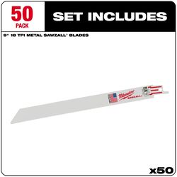 Milwaukee Sawzall 9 in. High Speed Steel Reciprocating Saw Blade 18 TPI 50 pk