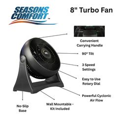 Seasons Comfort 11.25 in. H X 8 in. D 3 speed High Velocity Fan
