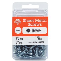 HILLMAN No. 8 Ga. X 1/2 in. L Phillips Pan Head Sheet Metal Screws 1 pk