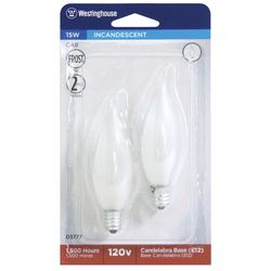Westinghouse 15 W E12 Decorative Incandescent Bulb E12 (Candelabra) Warm White 2 pk