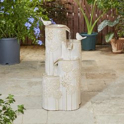 Glitzhome Ceramic White 31.75 in. H Fountain with LED Light