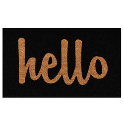 Home & More 1.42 W X 2.42 L Black Hello Script Coir Door Mat