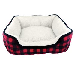 Boss Pet Slumber Pet Black/Red Sherpa Buffalo Check Pet Bed 7.5 in. H X 16 in. W X 20 in. L