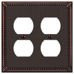 Amerelle Imperial Bead Aged Bronze 2 gang Die-Cast Metal Duplex Wall Plate 1 pk