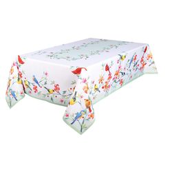 Texstyles Deco Easy Care Multicolored Garden Birds Polyester Tablecloth 102 in. L X 60 in. W
