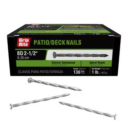 Grip-Rite 8D 2-1/2 in. Deck Hot-Dipped Galvanized Steel Nail Flat Head 1 lb