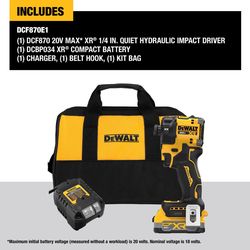 DEWALT 20V MAX XR 1/4 in. Cordless Brushless Hydraulic Impact Driver Kit (Battery & Charger)