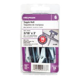HILLMAN 3/16 in. D X 3 in. L Round Zinc-Plated Steel Toggle Bolt 10 pk