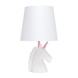 Simple Designs 16 in. Pink/White Table Lamp