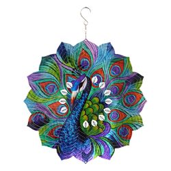 Exhart WindyWings Multicolored Metal 12 in. H X 12 in. L X 0.5 in. W Laser Cut Peacock with Bead Det