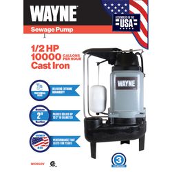 Wayne 1/2 HP 9000 gph Cast Iron Vertical Float Switch Sewage Pump